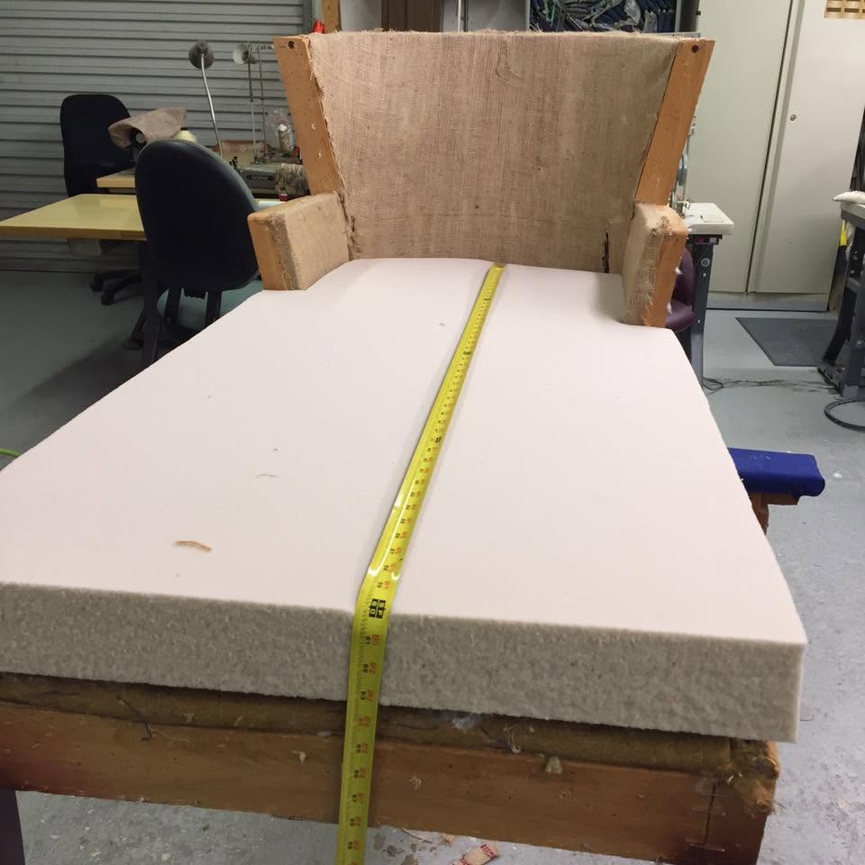 Custom upholstery foam replacement in progress